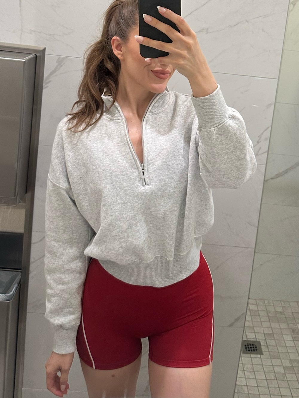 Women's Light Gray Half-Zip Pullover Hoodie